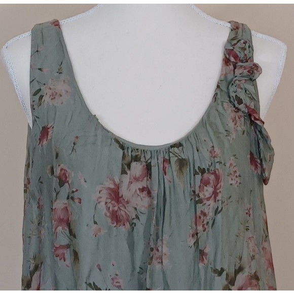 Cobblestone Living Sage Green Floral Tank Maxi Dress Rayon Silk Women US OS - Picture 3 of 8